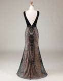 Robe de cérémonie longue, perlée et sirène, noire et étincelante