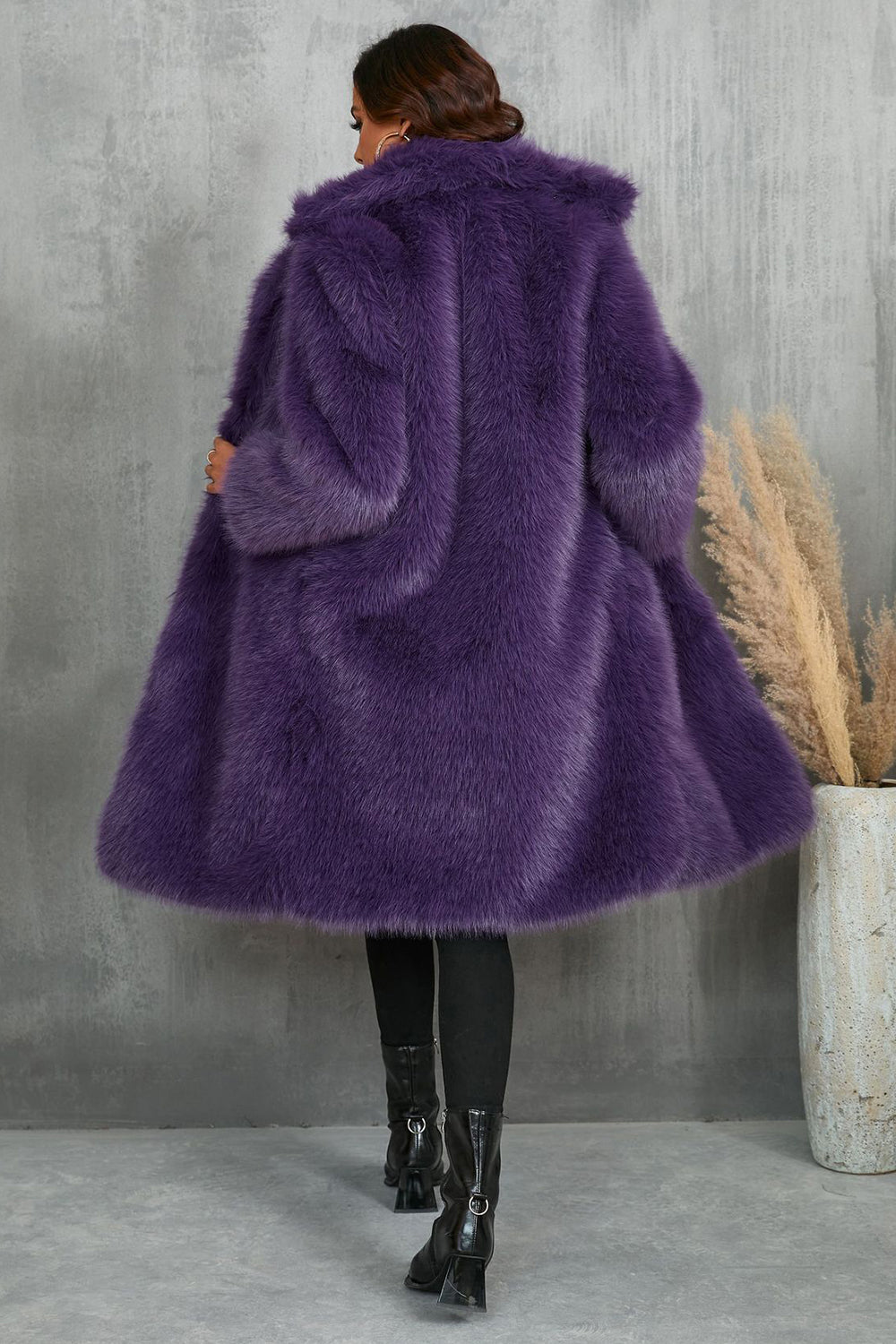 Camel revers cranté long fausse fourrure long Shaggy femmes manteau