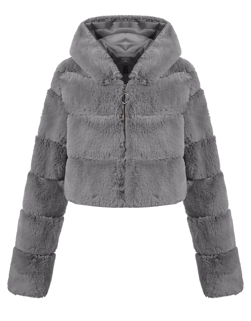 Manteau court d'hiver en fourrure moelleuse et chaude pour femme, kaki, à capuche, de haute qualité