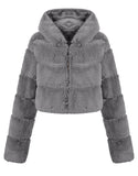 Manteau court d'hiver en fourrure moelleuse et chaude pour femme, kaki, à capuche, de haute qualité