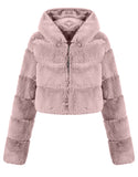 Manteau court d'hiver en fourrure moelleuse et chaude pour femme, kaki, à capuche, de haute qualité