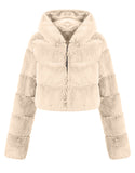 Manteau court d'hiver en fourrure moelleuse et chaude pour femme, kaki, à capuche, de haute qualité
