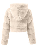 Manteau court d'hiver en fourrure moelleuse et chaude pour femme, kaki, à capuche, de haute qualité