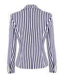 Veste femme taille fine avec revers pointus, à rayures blanches et bleues