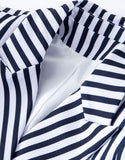Veste femme taille fine avec revers pointus, à rayures blanches et bleues