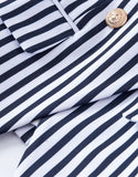 Veste femme taille fine avec revers pointus, à rayures blanches et bleues