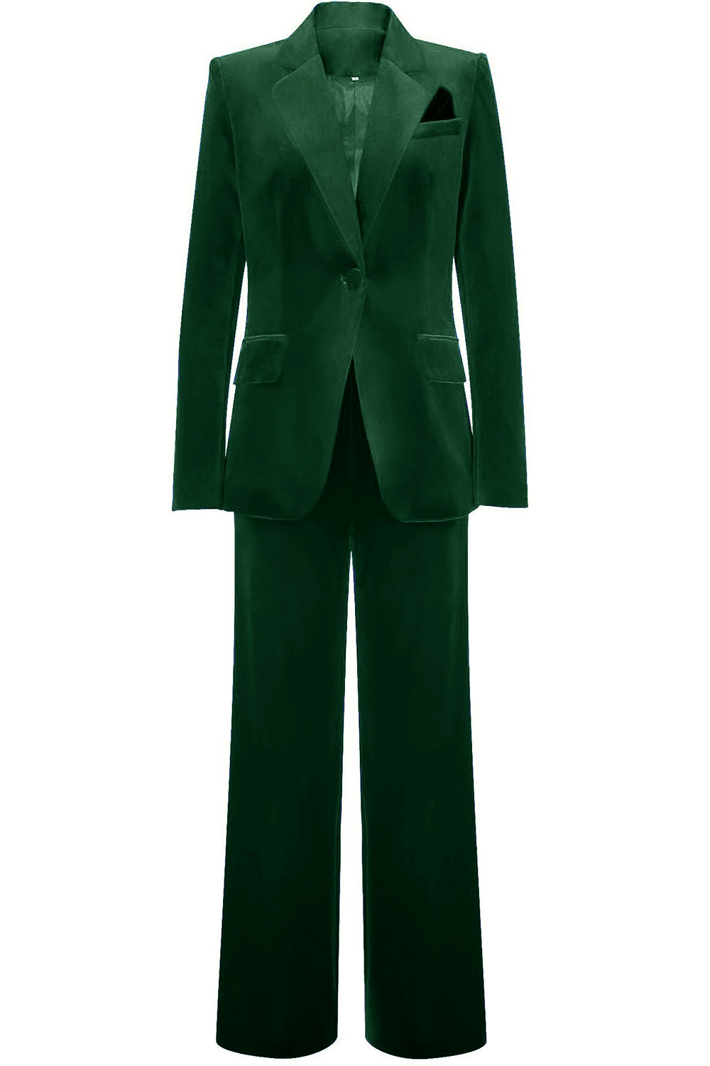 Costume de femme en velours bleu royal avec revers échancré et une seule bouton