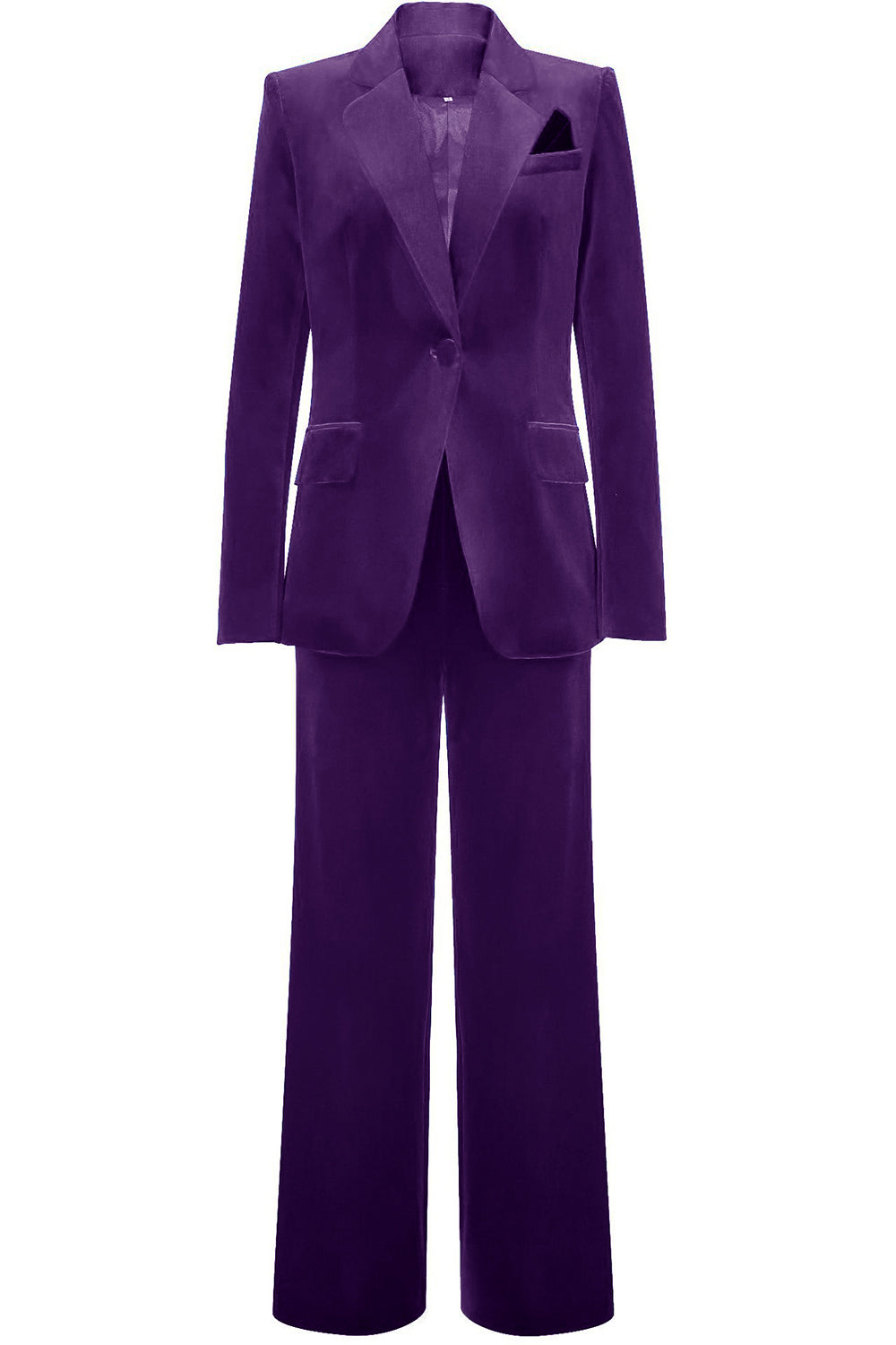 Costume de femme en velours bleu royal avec revers échancré et une seule bouton