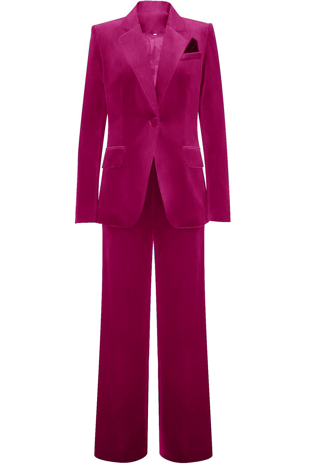 Costume de femme en velours bleu royal avec revers échancré et une seule bouton