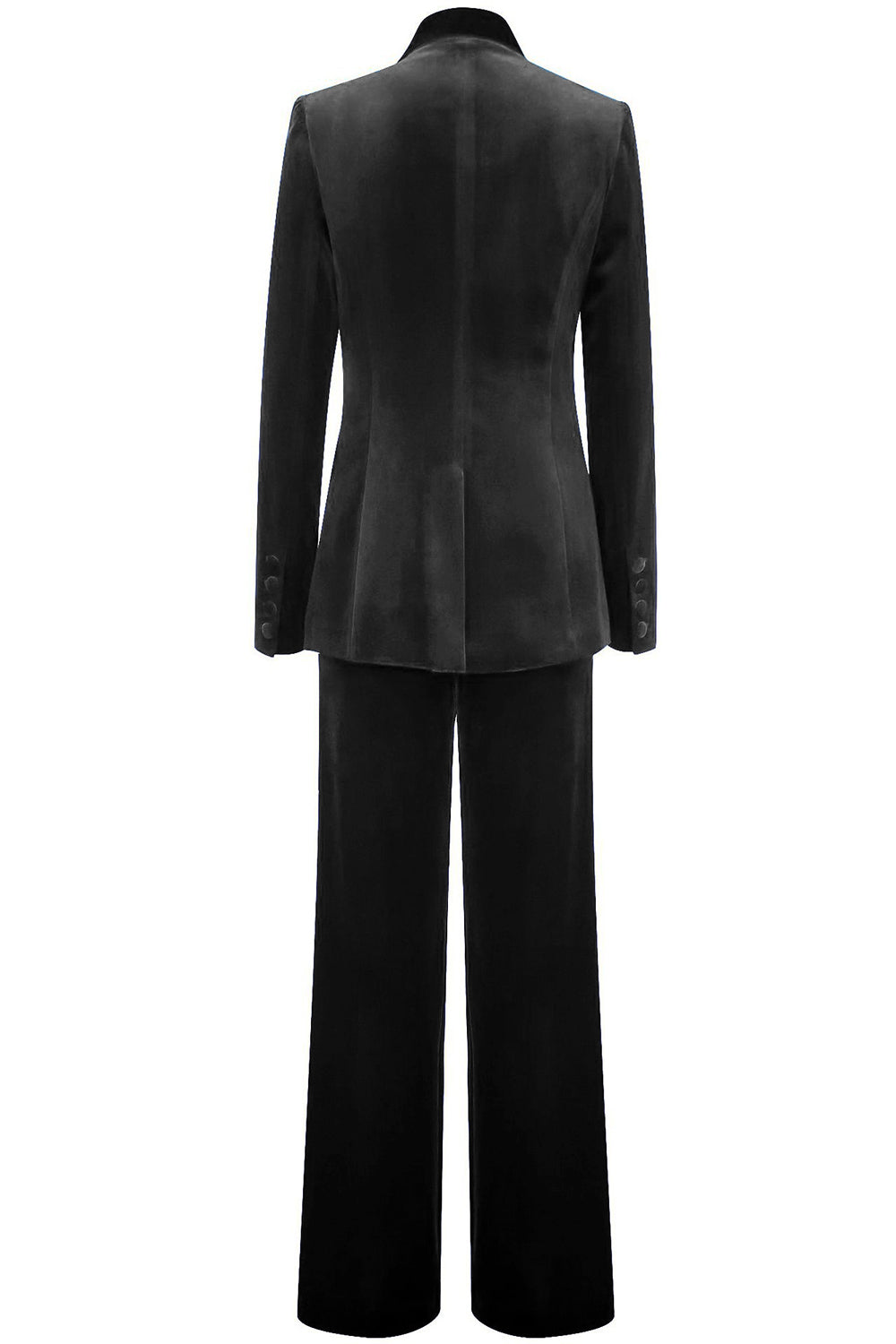 Costume de femme en velours bleu royal avec revers échancré et une seule bouton