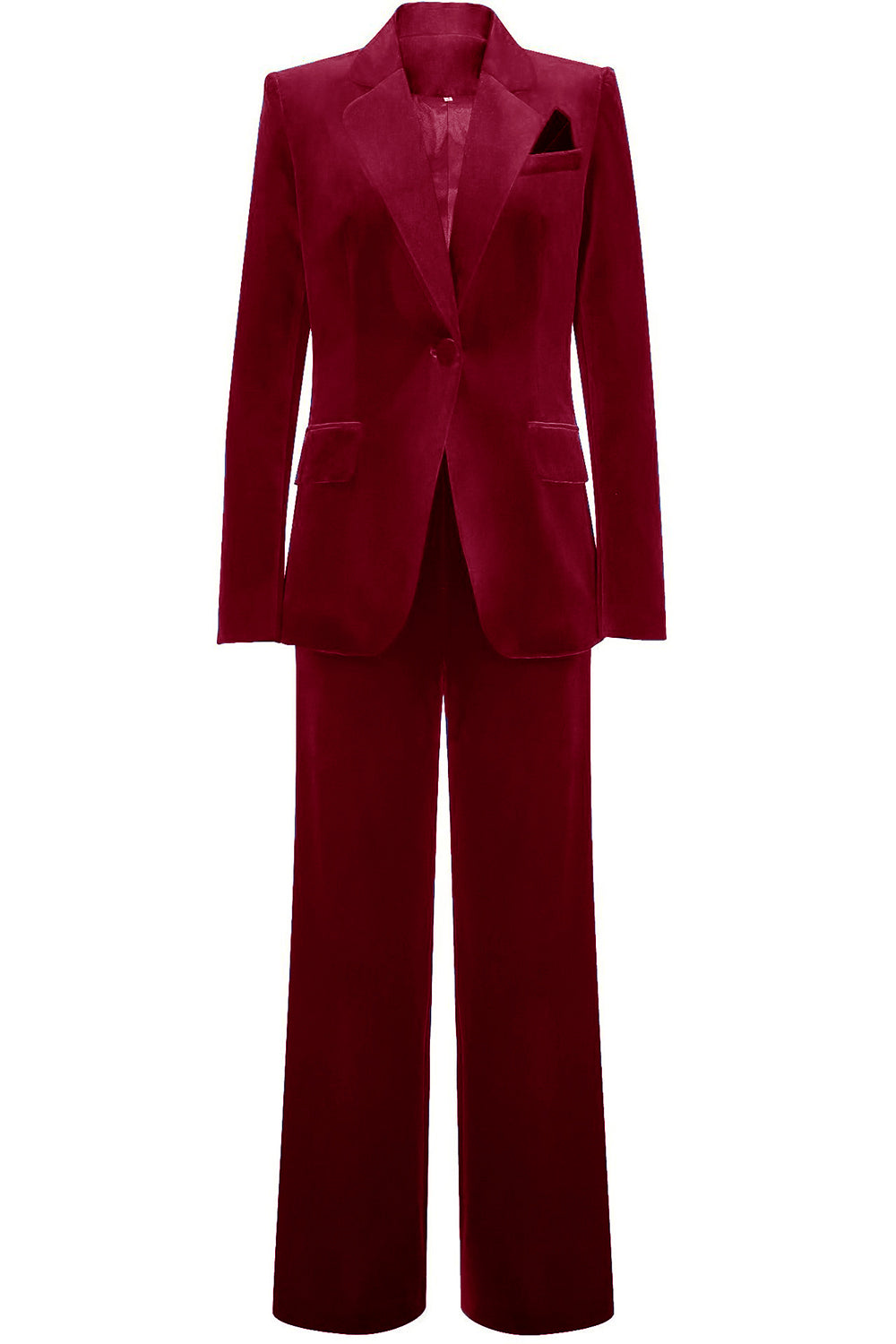 Costume de femme en velours bleu royal avec revers échancré et une seule bouton