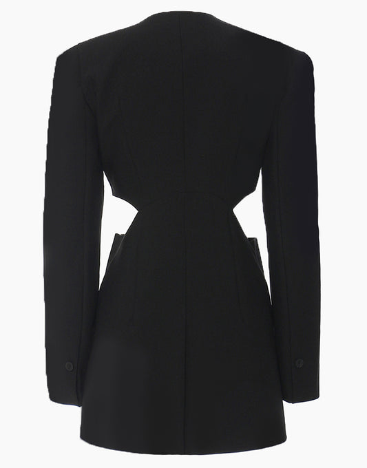 Veste féminine slim fit noire de mode, avec découpe et motifs creux