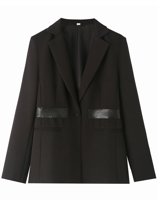 Veste de femme en noir à la mode, avec revers à encoches et une seule boucle