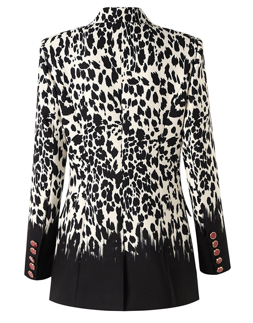 Veste de femme à revers pointus, à une boucle unique, avec motif de léopard noir et blanc