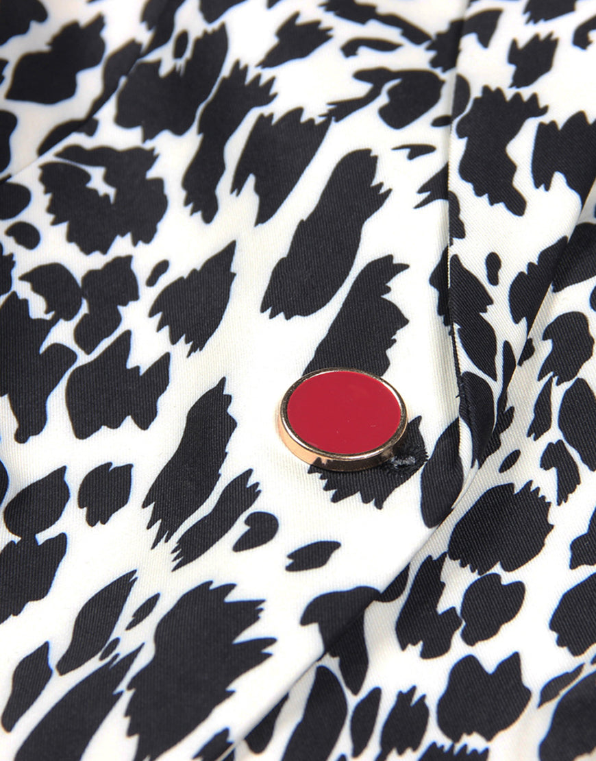 Veste de femme à revers pointus, à une boucle unique, avec motif de léopard noir et blanc