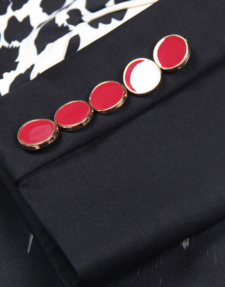 Veste de femme à revers pointus, à une boucle unique, avec motif de léopard noir et blanc