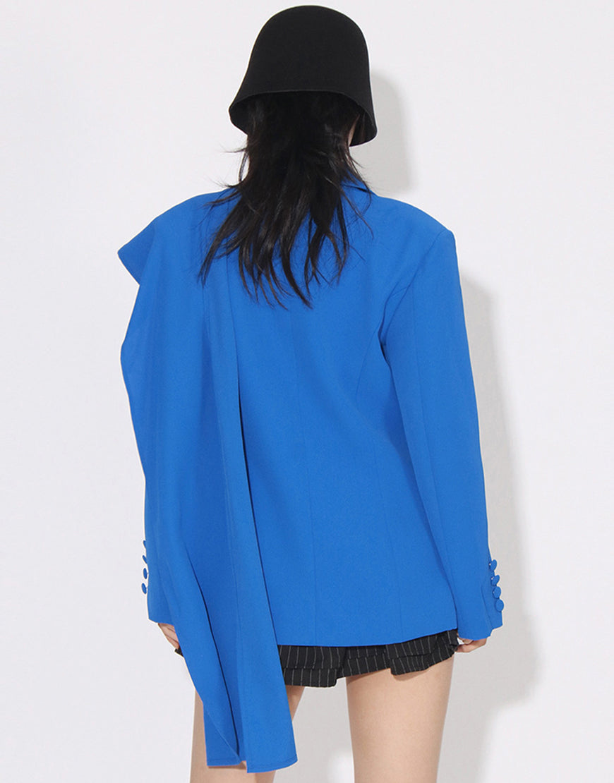 Blazer féminin slim fit à revers pointus, single-breasted, bleu royal