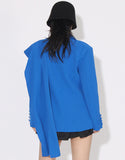 Blazer féminin slim fit à revers pointus, single-breasted, bleu royal