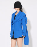 Blazer féminin slim fit à revers pointus, single-breasted, bleu royal