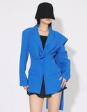 Blazer féminin slim fit à revers pointus, single-breasted, bleu royal
