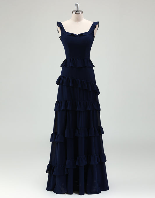 Robe de bal encolure carrée et dos nu en forme de A de la marine