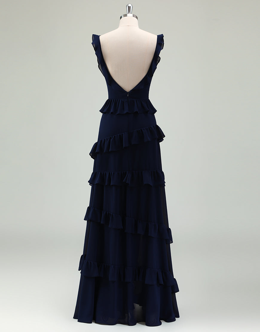 Robe de bal encolure carrée et dos nu en forme de A de la marine