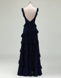 Robe de bal encolure carrée et dos nu en forme de A de la marine