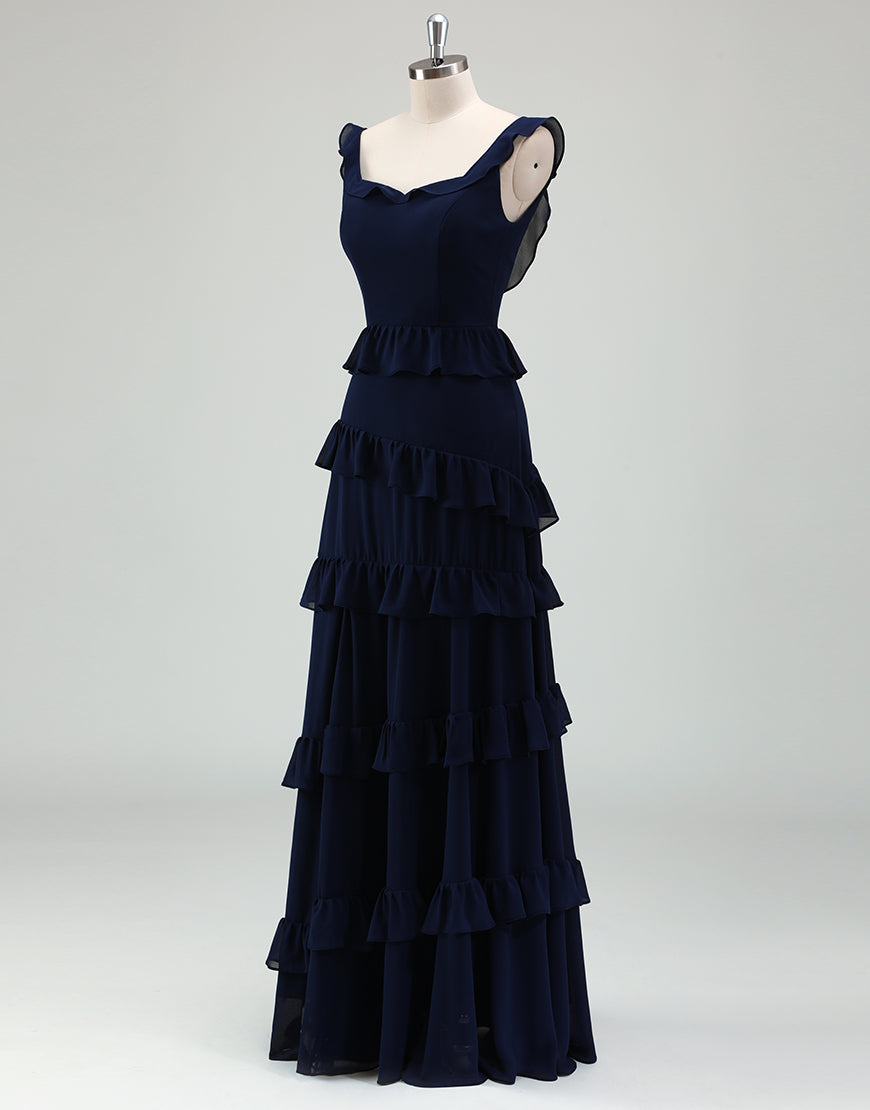 Robe de bal encolure carrée et dos nu en forme de A de la marine