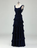 Robe de bal encolure carrée et dos nu en forme de A de la marine
