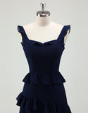 Robe de bal encolure carrée et dos nu en forme de A de la marine
