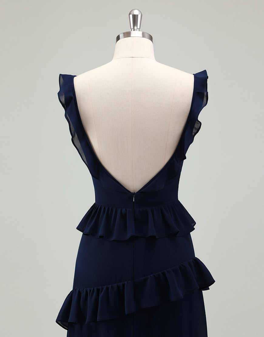Robe de bal encolure carrée et dos nu en forme de A de la marine