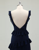 Robe de bal encolure carrée et dos nu en forme de A de la marine