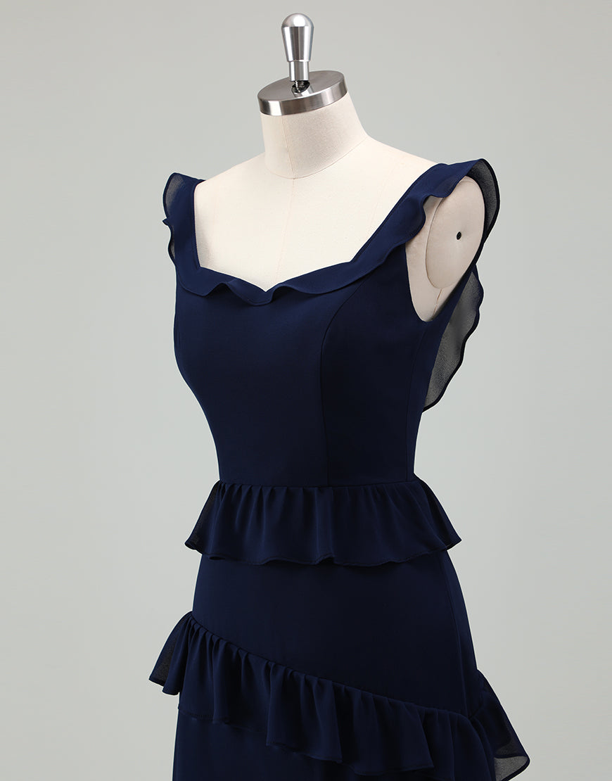 Robe de bal encolure carrée et dos nu en forme de A de la marine