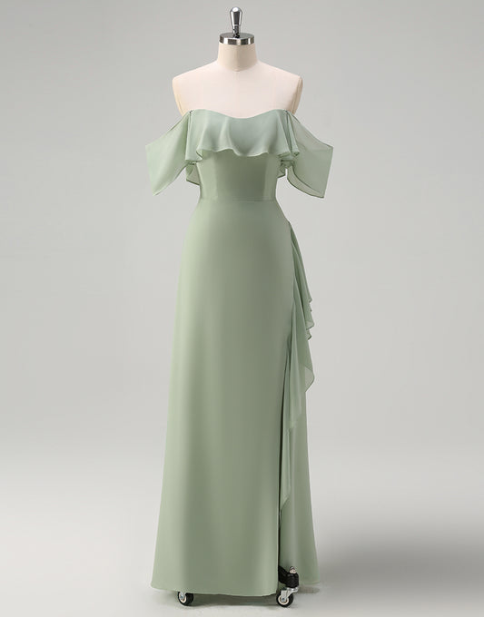 Robe longue de bal en tulle strapless en forme de A vert clair