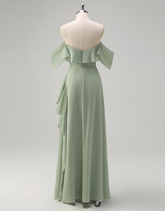 Robe longue de bal en tulle strapless en forme de A vert clair