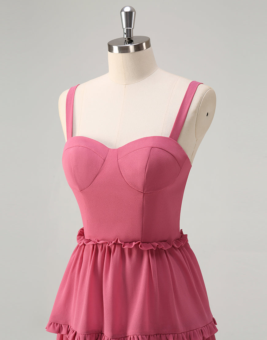 Rusty Rose Robe longue de bal en ligne A avec dos en lacet spaghetti, fente et coupe A-line