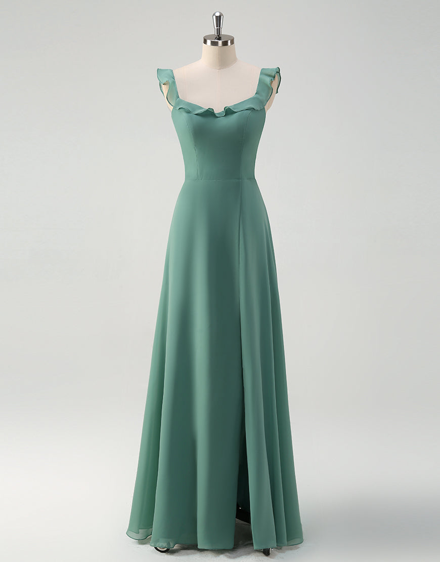 Robe de bal en tulle avec décolleté carré en ligne A d'eucalyptus et dos nu