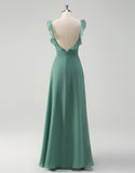 Robe de bal en tulle avec décolleté carré en ligne A d'eucalyptus et dos nu