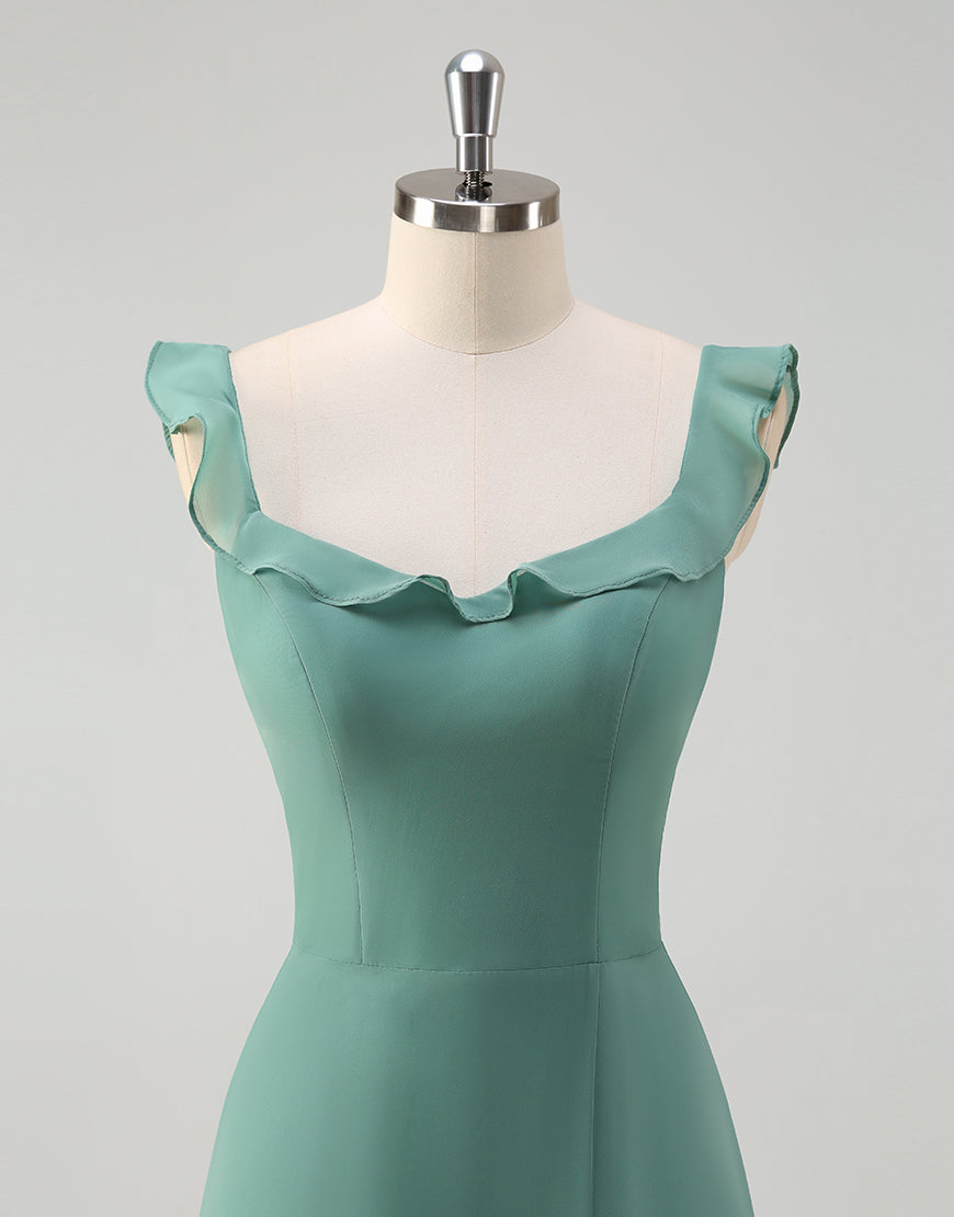 Robe de bal en tulle avec décolleté carré en ligne A d'eucalyptus et dos nu