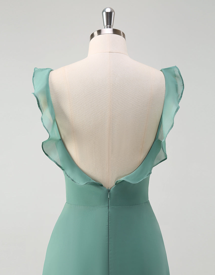 Robe de bal en tulle avec décolleté carré en ligne A d'eucalyptus et dos nu