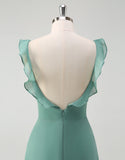 Robe de bal en tulle avec décolleté carré en ligne A d'eucalyptus et dos nu
