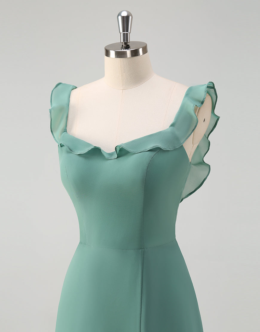 Robe de bal en tulle avec décolleté carré en ligne A d'eucalyptus et dos nu