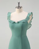 Robe de bal en tulle avec décolleté carré en ligne A d'eucalyptus et dos nu
