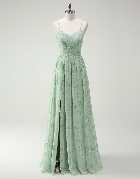 Robe de demoiselle d'honneur en tulle à fines bretelles Dusty Sage avec fente