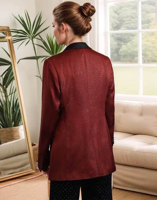 Veste de tailleur féminine formelle avec col revers pointu en maille rustique jacquard et une seule boucle