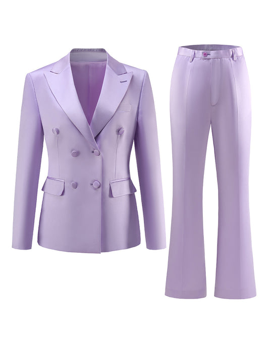 Costume pour femme taille ajustée double-breasted avec revers pointus violets