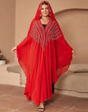 Robe Longue en Chiffon avec Manches Chauve-Souris et Capuche