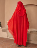 Robe Longue en Chiffon avec Manches Chauve-Souris et Capuche