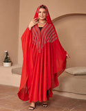 Robe Longue en Chiffon avec Manches Chauve-Souris et Capuche