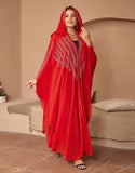 Robe Longue en Chiffon avec Manches Chauve-Souris et Capuche